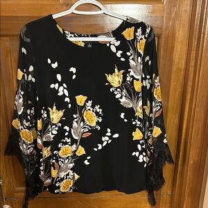 Alfani Black and Yellow Floral Blouse